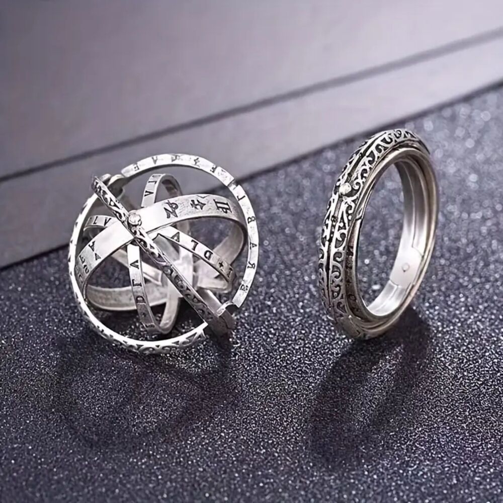 The Explorer: Silver Astronomical Sphere Ring & Spinning Pendant Charm